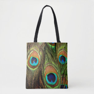 Peacock-veren over de Canvas tas