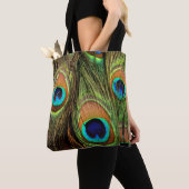 Peacock-veren over de Canvas tas (Dichtbij)