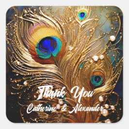 Peacock veren parels luxe elegante pluimen vierkante sticker