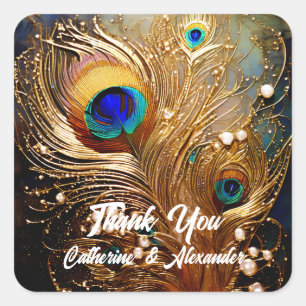 Peacock veren parels luxe elegante pluimen vierkante sticker