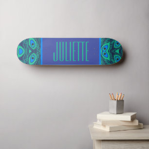 PEACOCK VEREN PATROON BLAUWGROEN GROEN BLAUW MET N PERSOONLIJK SKATEBOARD