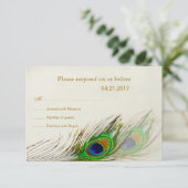 Peacock veren RSVP Uitnodiging (Staand voorkant)