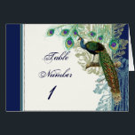 Peacock-veren Tafelnummers Navy Blue<br><div class="desc">Elegant Wedding Reception Decor met  pauw in combinatie met handbeschilderde waterverf pauw veren en antiek drukkerijen voor een prachtig,  tijdloos trouwthema. Copyright Audrey Jeanne Roberts</div>