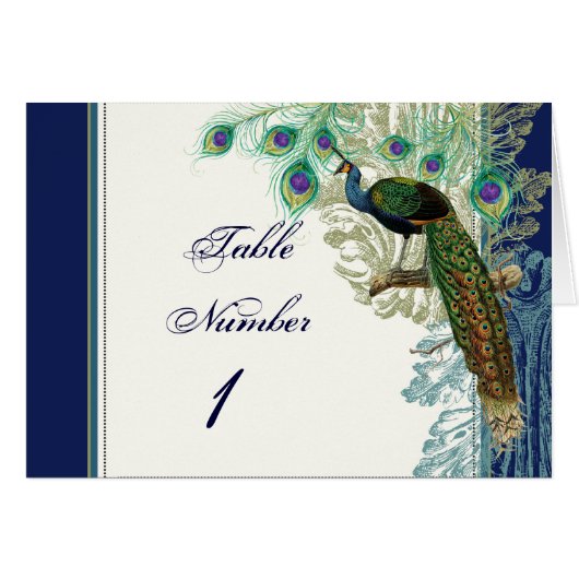 Peacock-veren Tafelnummers Navy Blue (Voorkant Horizontaal)