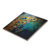 Peacock veren ventilator gemarmerd faux folie goud tegeltje (Zijkant)