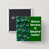 Peacock veren_ vierkante button 5,1 cm (Voorkant /achterkant)