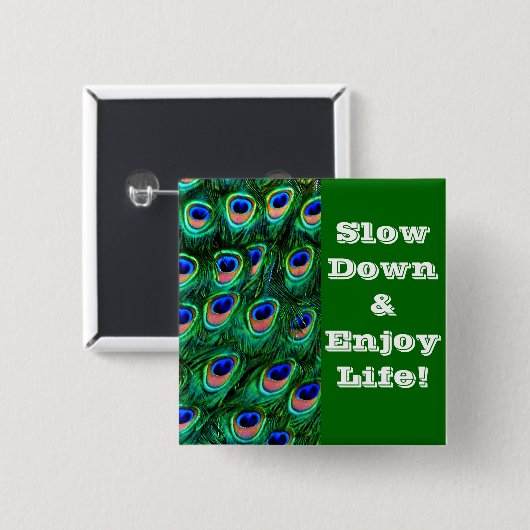 Peacock veren_ vierkante button 5,1 cm (Voorkant /achterkant)