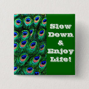 Peacock veren_ vierkante button 5,1 cm