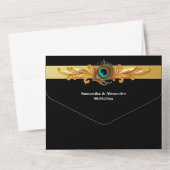 Peacock veren zwart goud elegante bruiloft all in one uitnodiging (Achterkant)