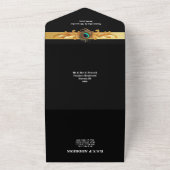 Peacock veren zwart goud elegante bruiloft all in one uitnodiging (Buitenkant)