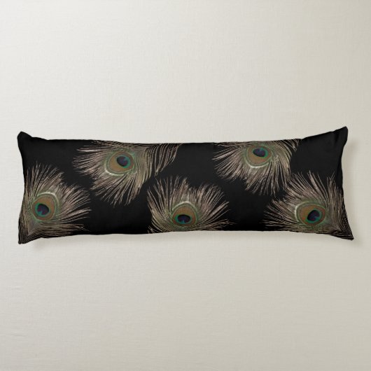 Peacock veren zwarte veren lichaamskussen (Achterkant)