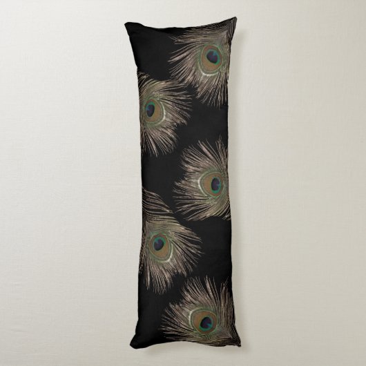 Peacock veren zwarte veren lichaamskussen (Achterkant (Verticaal))