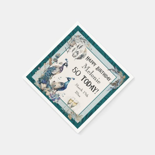 Peacock Verjaardags Servet (Hoek)