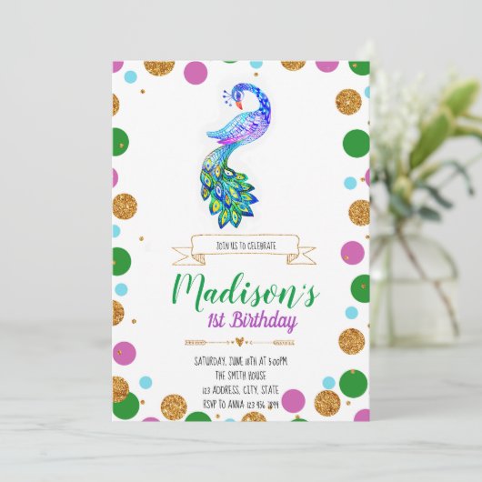 Peacock verjaardagsfeest kaart (Staand voorkant)