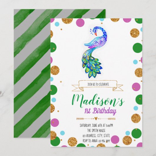 Peacock verjaardagsfeest kaart (Voorkant / Achterkant)