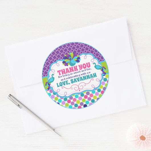 Peacock Verjaardagsfeestje Dank u Label (Envelop)