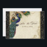 Peacock & Veters Formaal sparen de Datum Zwarte Ta Save The Date<br><div class="desc">PAPIERSELECTIE: Dit is te zien op basispapier, een andere geweldige keuze zou zijn "metallisch ijs", een schoon wit, gepeld grijs oppervlak. Het zou ook mooi zijn op "Champagne Metallic" linen, vilt of een van de andere keuzes. COLOR PALETTE: zwart, tan, crème, koninklijk blauw, groen en roest. ONTWERP: Deze antiek vintage...</div>