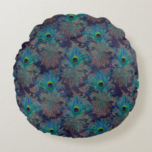 Peacock vether paisley paars blauwgroen goud boho  rond kussen