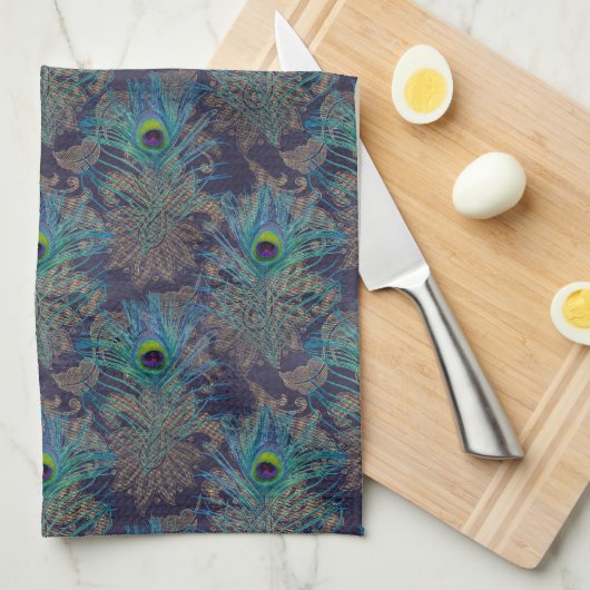 Peacock vether paisley paars blauwgroen goudboho theedoek (Quarter Fold)