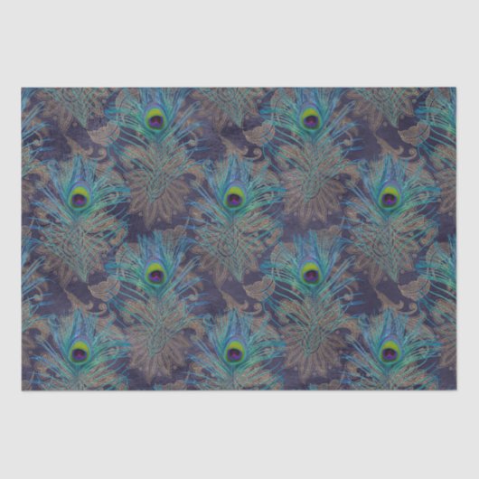 Peacock vether paisley paars blauwgroen goudboho tissuepapier (Voorkant)