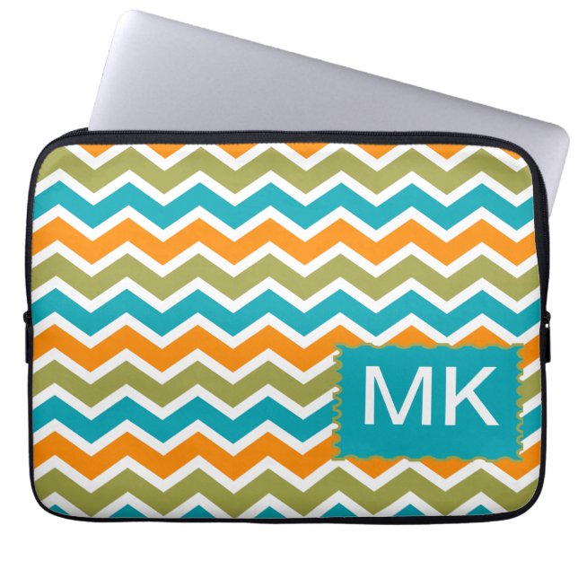 Peacock Vibrant Tribal Zigzag Laptop Sleeve (Voorkant)