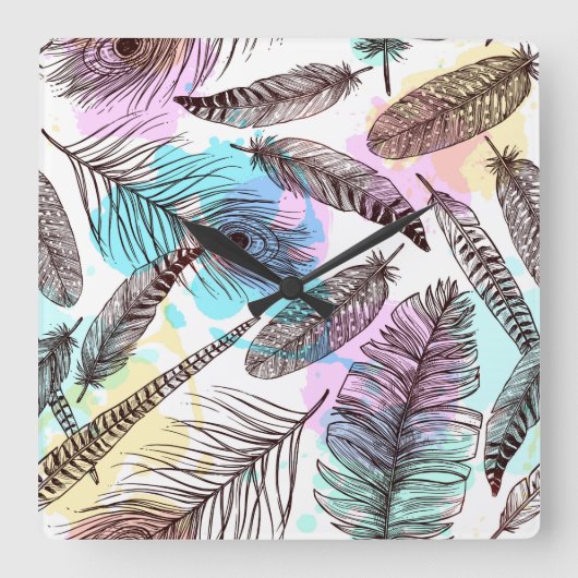 Peacock Vierkante Klok (Voorkant)