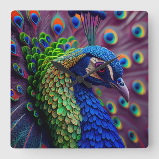 Peacock Vierkante Klok (Voorkant)