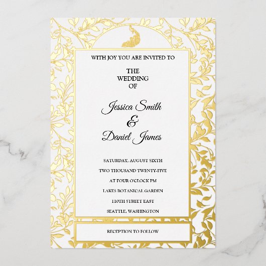 Peacock Vine Wedding Folie Invitation Folie Uitnodiging (Voorkant)