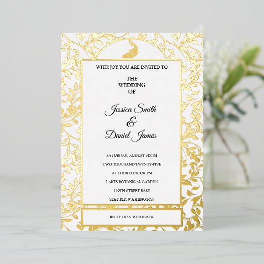 Peacock Vine Wedding Folie Invitation Folie Uitnodiging (Staand Voorkant)