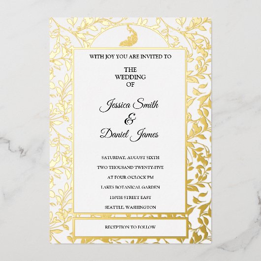 Peacock Vine Wedding Folie Invitation Uitnodiging (Voorkant)