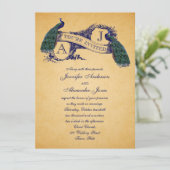 Peacock Vintage bruiloft uitnodiging | Blauw (Staand voorkant)