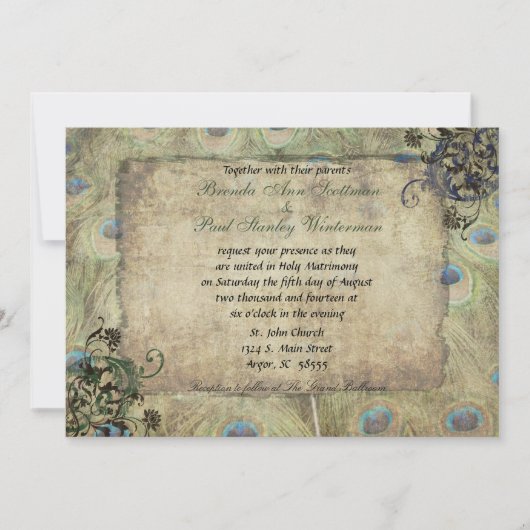 Peacock Vintage Weddenschap Kaart (Voorkant)