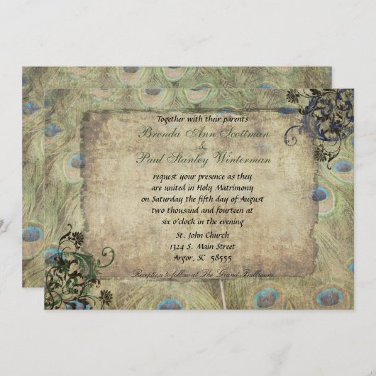 Peacock Vintage Weddenschap Kaart (Voorkant / Achterkant)