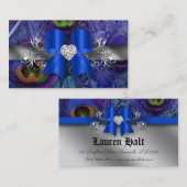 Peacock Visitekaartje Blue Bow Silver (Voorkant / Achterkant)