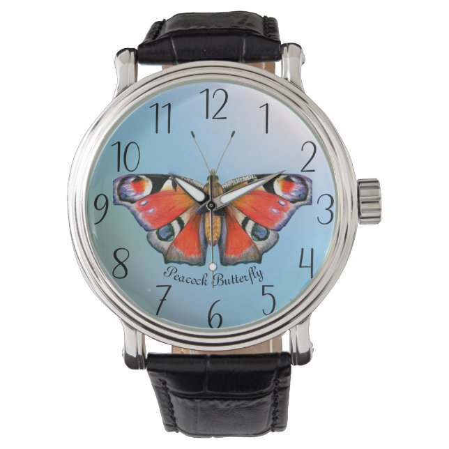 Peacock vlinder Waterverf Acryl Wandklok Horloge (Voorkant)