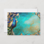 Peacock vogel elegante gemarmerde blauwgroen achte RSVP kaartje (Achterkant)
