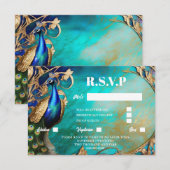 Peacock vogel elegante gemarmerde blauwgroen achte RSVP kaartje (Voorkant / Achterkant)