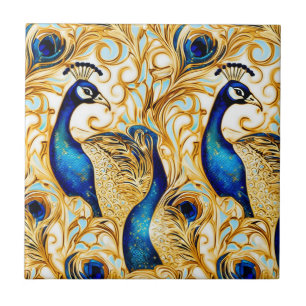 Peacock vogel goud blauw wit kunst muurschildering tegeltje