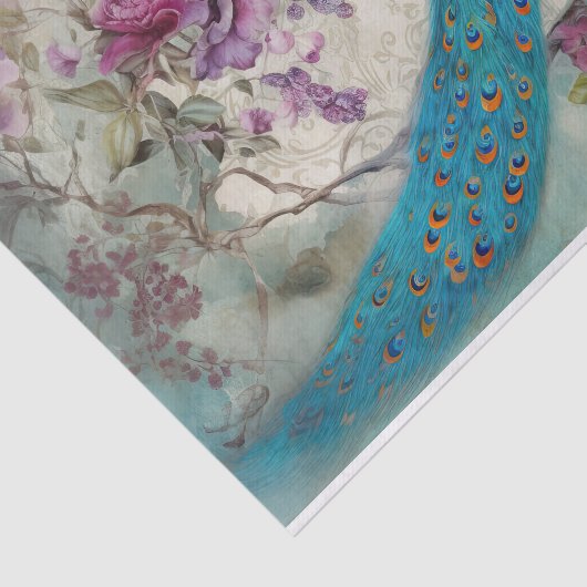 Peacock Vogel Kleurrijke Bloemen Achtergrond Decou Tissuepapier (Detail)