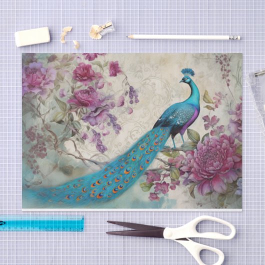 Peacock Vogel Kleurrijke Bloemen Achtergrond Decou Tissuepapier (Craft)