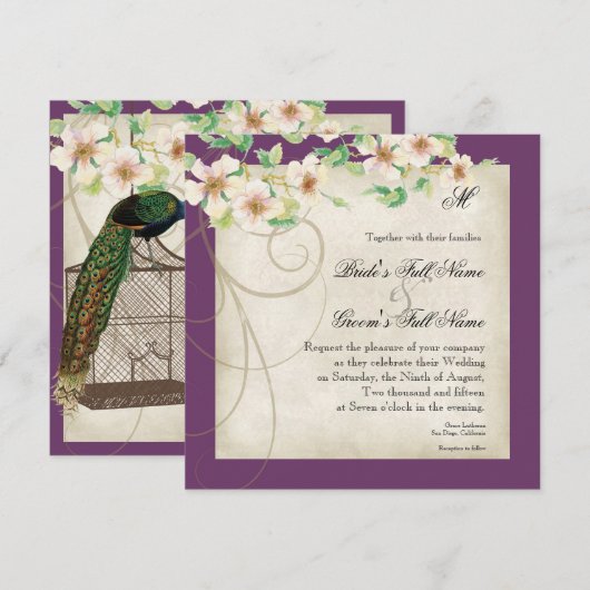 Peacock Vogelkooi - Uitnodiging voor bruiloft (Voorkant / Achterkant)