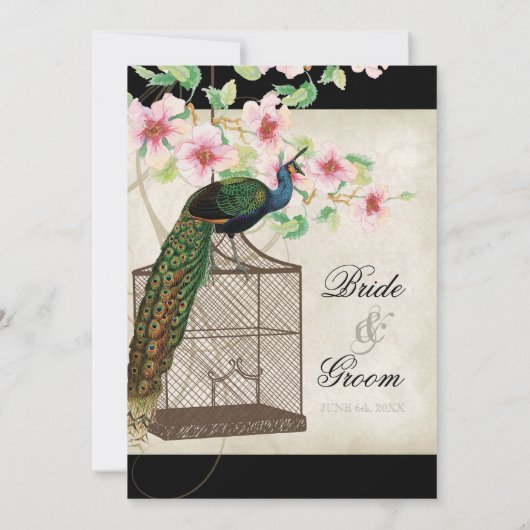 Peacock Vogelkooi - Uitnodiging voor bruiloft (Achterkant)