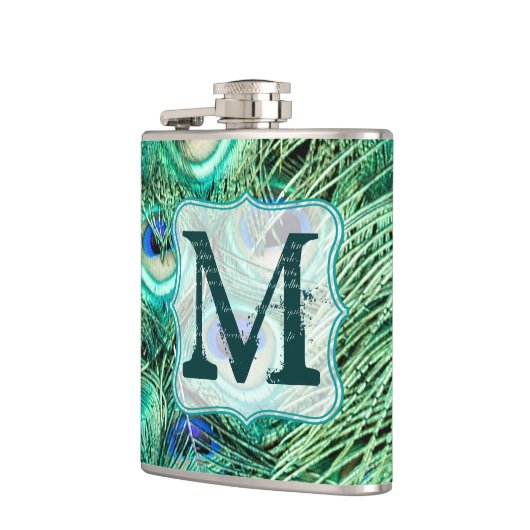 Peacock Vogelveer Blauwgroen Monogram Whiskey Flas Heupfles (Links)