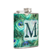 Peacock Vogelveer Blauwgroen Monogram Whiskey Flas Heupfles (Rechts)