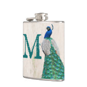 Peacock Vogelveer Blauwgroen Monogram Whiskey Flas Heupfles (Links)