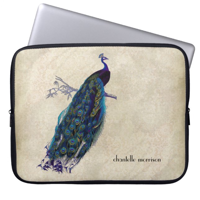  Peacock, volledige veren op gespannen kant Laptop Sleeve (Voorkant)