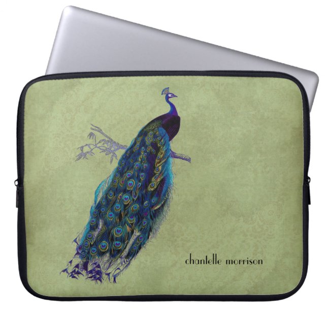  Peacock, volledige veren op gespannen kant Laptop Sleeve (Voorkant)