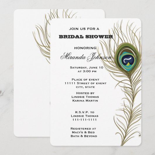 Peacock-Vrijgezellenfeest Kaart (Voorkant / Achterkant)