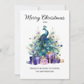 Peacock Vrolijk Kerstfeest Paarse Blauw Blauwgroen Feestdagenkaart (Voorkant)