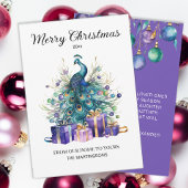 Peacock Vrolijk Kerstfeest Paarse Blauw Blauwgroen Feestdagenkaart